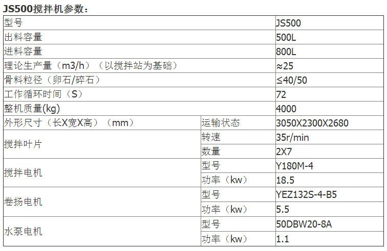 JS500攪拌機(jī)參數(shù)