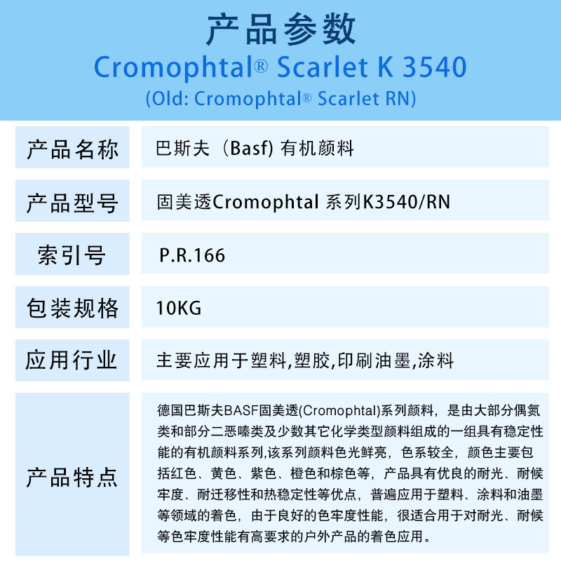 巴斯夫顏料K3540紅/汽巴RN有機顏料BASF Cromophtal Red K3540/RN（R-166）